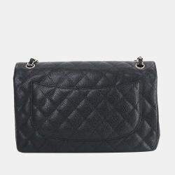Pre Owned Chanel Black Leather Classic Double Flap Jumbo Shoulder Bag