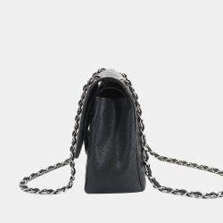 Pre Owned Chanel Black Leather Classic Double Flap Jumbo Shoulder Bag