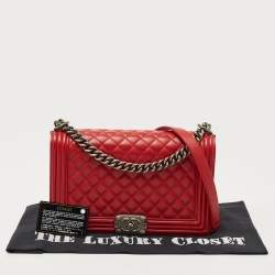 Pre Owned Chanel Red Quilted Leather New Medium Boy Shoulder Bag