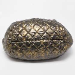 Pre Owned Chanel Gold/Dark Grey Quilted Coated Canvas Rock in Moscow Hobo