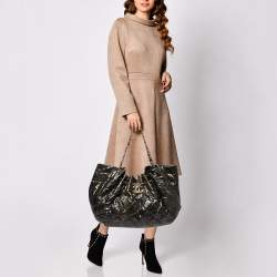 Pre Owned Chanel Gold/Dark Grey Quilted Coated Canvas Rock in Moscow Hobo