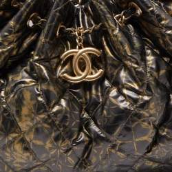 Pre Owned Chanel Gold/Dark Grey Quilted Coated Canvas Rock in Moscow Hobo