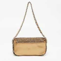 Pre Owned Chanel Gold Leather Triple Chain Flap Bag