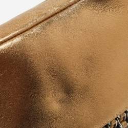 Pre Owned Chanel Gold Leather Triple Chain Flap Bag
