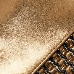 Pre Owned Chanel Gold Leather Triple Chain Flap Bag