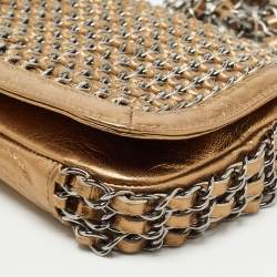 Pre Owned Chanel Gold Leather Triple Chain Flap Bag