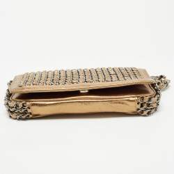 Pre Owned Chanel Gold Leather Triple Chain Flap Bag