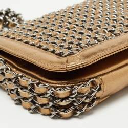 Pre Owned Chanel Gold Leather Triple Chain Flap Bag