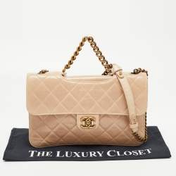 Pre Owned Chanel Beige Quilted Leather Large Perfect Edge Flap Bag