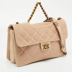 Pre Owned Chanel Beige Quilted Leather Large Perfect Edge Flap Bag