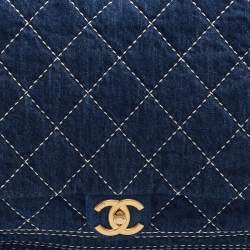 Pre Owned Chanel Blue Quilted Canvas and Leather Travel Duffel Bag