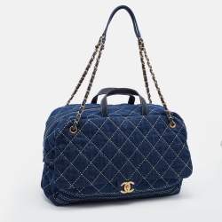 Pre Owned Chanel Blue Quilted Canvas and Leather Travel Duffel Bag