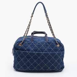 Pre Owned Chanel Blue Quilted Canvas and Leather Travel Duffel Bag