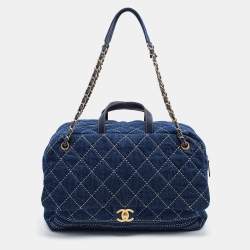 Pre Owned Chanel Blue Quilted Canvas and Leather Travel Duffel Bag