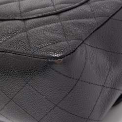 Pre Owned Chanel Black Quilted Caviar Leather Jumbo Classic Single Flap Bag