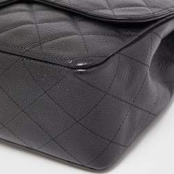 Pre Owned Chanel Black Quilted Caviar Leather Jumbo Classic Single Flap Bag
