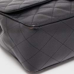 Pre Owned Chanel Black Quilted Caviar Leather Jumbo Classic Single Flap Bag