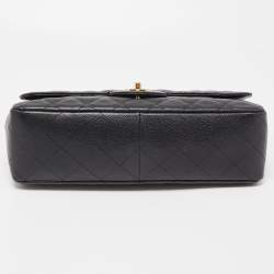 Pre Owned Chanel Black Quilted Caviar Leather Jumbo Classic Single Flap Bag