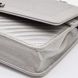 Chanel Silver Chevron Caviar Leather Boy Classic Wallet on Chain