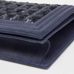 Pre Owned Chanel Navy Blue Sequins and Suede Boy Clutch