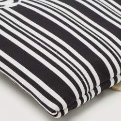 Pre Owned Chanel Black/White Stripe Fabric and Leather Zip Wristlet Clutch