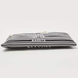 Pre Owned Chanel Black/White Stripe Fabric and Leather Zip Wristlet Clutch
