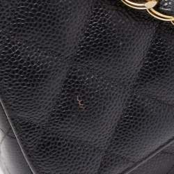 Pre Owned Chanel Black Quilted Caviar Leather Jumbo Classic Double Flap Bag