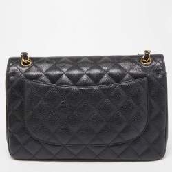 Pre Owned Chanel Black Quilted Caviar Leather Jumbo Classic Double Flap Bag