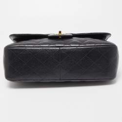 Pre Owned Chanel Black Quilted Caviar Leather Jumbo Classic Double Flap Bag