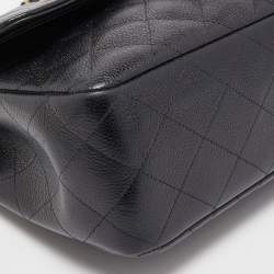 Pre Owned Chanel Black Quilted Caviar Leather Jumbo Classic Double Flap Bag