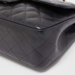 Pre Owned Chanel Black Quilted Caviar Leather Jumbo Classic Double Flap Bag