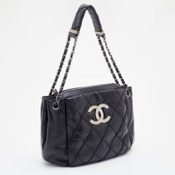Pre Owned Chanel Black Quilted Leather CC Chain Shoulder Bag