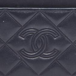 Pre Owned Chanel Navy Blue Quilted Leather CC Diamond Card Holder 