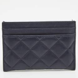 Pre Owned Chanel Navy Blue Quilted Leather CC Diamond Card Holder 