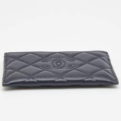 Pre Owned Chanel Navy Blue Quilted Leather CC Diamond Card Holder 