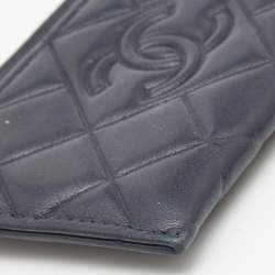 Pre Owned Chanel Navy Blue Quilted Leather CC Diamond Card Holder 