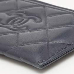 Pre Owned Chanel Navy Blue Quilted Leather CC Diamond Card Holder 