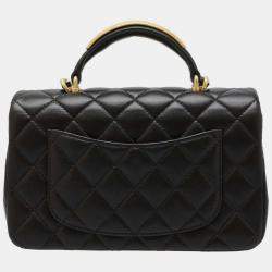 Chanel Black Lambskin Top Handle Mini Flap Bag