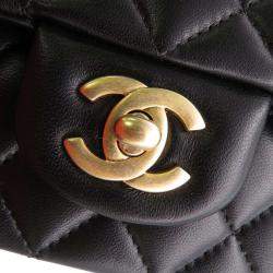 Chanel Black Lambskin Top Handle Mini Flap Bag