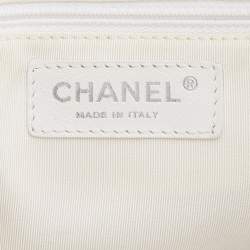 Pre Owned Chanel Off White Double Quilt Leather Bowler Bag