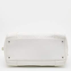 Pre Owned Chanel Off White Double Quilt Leather Bowler Bag