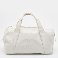 Pre Owned Chanel Off White Double Quilt Leather Bowler Bag
