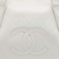 Pre Owned Chanel Off White Double Quilt Leather Bowler Bag