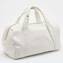 Pre Owned Chanel Off White Double Quilt Leather Bowler Bag