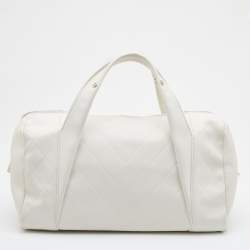 Pre Owned Chanel Off White Double Quilt Leather Bowler Bag