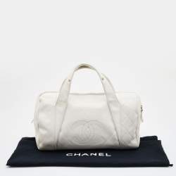 Pre Owned Chanel Off White Double Quilt Leather Bowler Bag