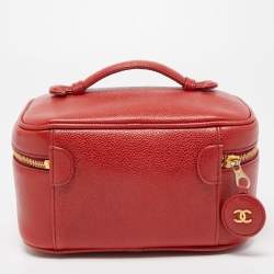 Pre Owned Chanel Red Caviar Leather CC Vanity Case