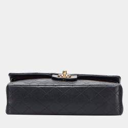 Pre Owned Chanel Black Leather Classic Double Flap Shoulder Bag