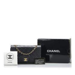 Pre Owned Chanel Black Leather Classic Double Flap Shoulder Bag