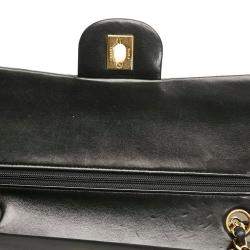 Pre Owned Chanel Black Leather Classic Double Flap Shoulder Bag